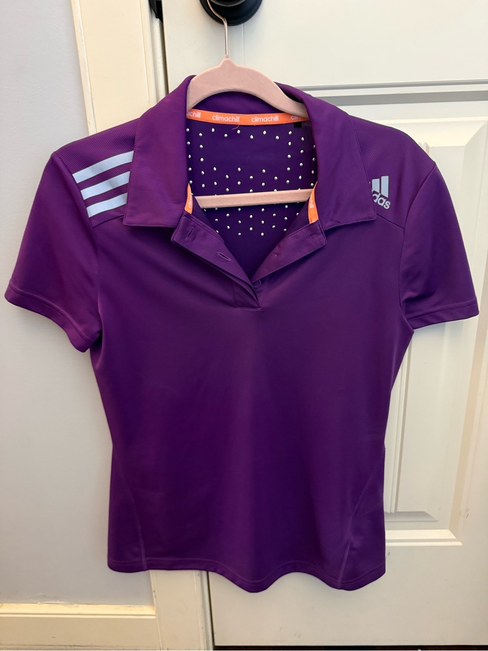 Adidas Women's Purple Climacool Golf Polo with Contrast Accents